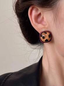 1 Pair Leopard Print Merlot Earrings, Vintage Versatile Elegant Stud Earrings Suitable For Women's Daily Wear, A Great Gift For Colleagues And Friends