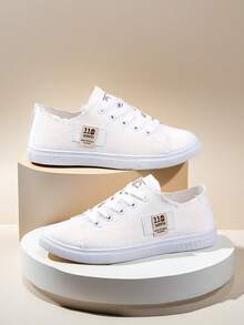 Damskie płócienne buty – klasyczne, czarno-białe, jednokolorowe, sznurowane, płaskie buty z postrzępionymi krawędziami, modne, uniwersalne, wygodne, antypoślizgowe trampki dla studentów, lekkie, łatwe w noszeniu, codzienne buty na każdą porę roku