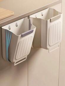 1 件可折叠壁挂式垃圾桶，多功能大容量大直径垃圾收集不能弯曲，厨房柜门悬挂式折叠垃圾桶，壁挂式食物垃圾桶容器，浴室厨柜书桌抽屉卧室垃圾袋架，橱柜悬挂式垃圾收纳，汽车垃圾收纳，厨房配件 - 灰色 - 查看 3