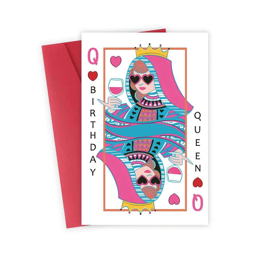 1 pieza Tarjeta de cumpleaños divertida, Tarjeta de cumpleaños de la Reina de Corazones, Tarjeta de cumpleaños de moda con sobre, adecuada para mamá, novia, hermana, hija, artículo especial, linda y elegante