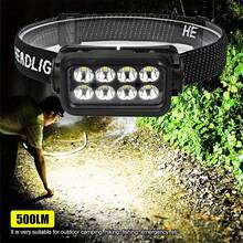 1pc High Power Fishing Light, 8 LED Beads, 500 Lumens, Rechargeable, Powerful Flashlight, High Brightness, Shockproof, Waterproof, ABS Material + Adjustable Elastic Strap, Adjustable Beam Angle, Sensor, Battery Level Display, Suitable For Camping, Fishing, Rescue, Hiking, Traveling, Great Gift For Husband, Dad, Men