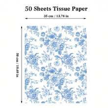 50 Sheets Blue Floral Tissue Gift Wrapping Paper - 14x20 Inch Chinoiserie Vintage Blue & White Peony Rose Design, High-Quality Durable Paper For Birthdays, Weddings, Parties, DIY Crafts, Bouquet Wrapping Paper, Special Occasion Decor, Elegant Packaging, Quality Craft Material - Multicolor - View 11