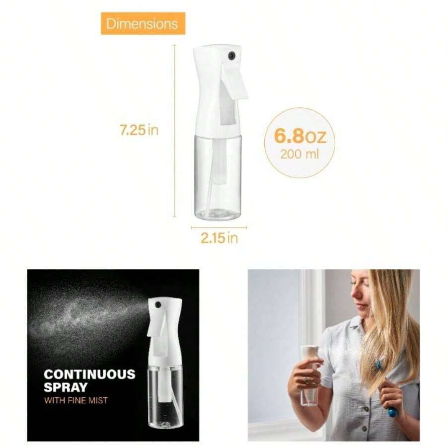 2 Pack Continuous Spray Bottles - Ultra Fine Mist Sprayer Spray Bottle Hair Spray Bottle Hair Spray Bottles Hairstyling, Cleaning, Salons - 2pk 6.8 OZ 200 ML