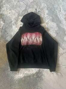 Y2K Style Men's Autumn And Winter Collection - Slogan Exaggerated Teeth - Pattern Printed Casual Hoodie, Plush Hoodie For Warmth And Comfort, Machine Washable, Local Warehouse, Suitable For Back To School, Street, Outdoor Sports Wear - 黑色 - 查看 1