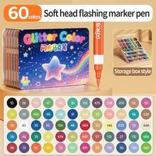 1pc 24/36/48/60 Colors Glitter Marker Pens, High-Quality Pigment Markers For Layering, Waterproof And Smudge-Proof, Professional Art Painting Brush