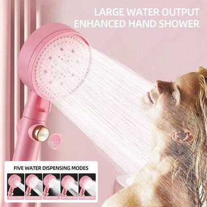 1件/3件套高压淋浴喷头、软管和支架套装，高压雨淋式淋浴喷头组合，5种喷水模式，强力浴室淋浴喷头，强劲水流，硅胶喷嘴，手持式淋浴喷头，壁挂式，塑料材质，圆形设计，1.6GPM，适用于皮肤和头发，浴室配件。