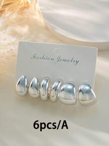 2-6-18pcs/Set Fashionable Silver Geometric Twist C-Shape Teardrop Hoop Earrings Set, Versatile Stoned-Free Earrings For Daily Wear And Gift