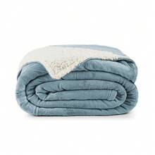 Alaska King And Queen Double-Sided Blanket, Flannel And Sherpa Wool, Sheepskin Blanket - 藍色石英 - 查看 2