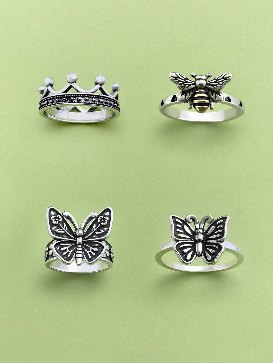 1pc Simple Unique 925 Sterling Silver Butterfly Ring Women Fine Jewelry Gift - Bạc - Xem 1