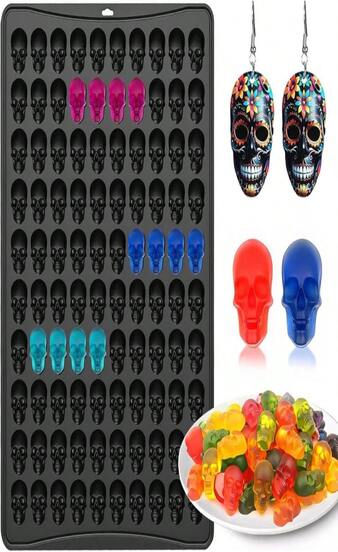 Mini Skull Molds Silicone, 100 Cavity Halloween Skull Chocolate Candy Mold Silicone Mini Gummy Molds Skeleton For Ice Cubes, Biscuits, Cookies, Jelly, Cupcake Decorations, Pet Treats