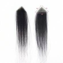 男士 PU 前发片 深色头发接发 适合发际线脱落 2*16 厘米 薄聚酯纤维假发片 替换假发