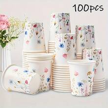 [50/100/200/300 chiếc] Cốc giấy hoa dại 3oz, cỡ nhỏ, dung tích 86ml, dùng một lần trong nhà vệ sinh, cốc tráng miệng, cốc cà phê espresso, cốc nước dùng một lần, thích hợp cho tiệc tùng, dã ngoại, tiệc nướng BBQ, du lịch và sự kiện. - Nhiều màu - Xem 9