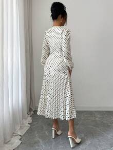 2025 Autumn And Winter New Polka Dot Woven Fabric Medium Long Dress For Evening Dates, Festivals, Weddings, Home Offices, Gardens, Formal Dinners, All Seasons