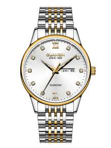 GUANQIN 1 buc Ceas luminos impermeabil pentru bărbați, cu cadran cu strasuri calendaristice, curea din oțel inoxidabil rezistentă la uzură, modă Business Luxury Sportiv Clasic Simplu Casual Stil mecanic Ceas cu cuarț automat pentru bărbați, potrivit pentru Halloween, Crăciun, Ziua Tatălui, studenți, festivaluri, întâlniri, afaceri, zilnic, cadouri