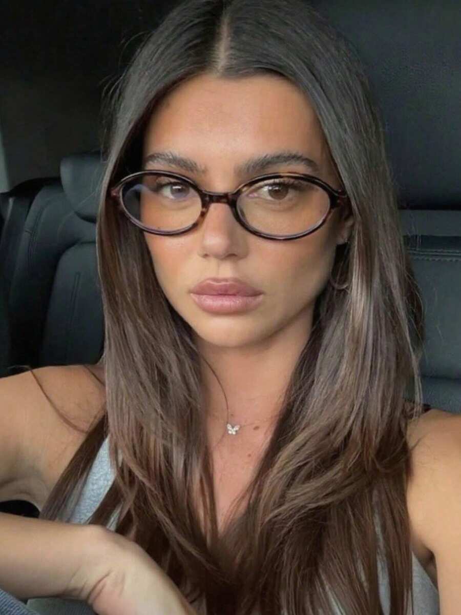 Unisex Retro Small Oval Frame Glasses, Personalized Street Style Snap Concave Transparent Glasses, Fashionable Small Frame Glasses For Women, Minimalist Vintage Korean Style Versatile Women Accessories