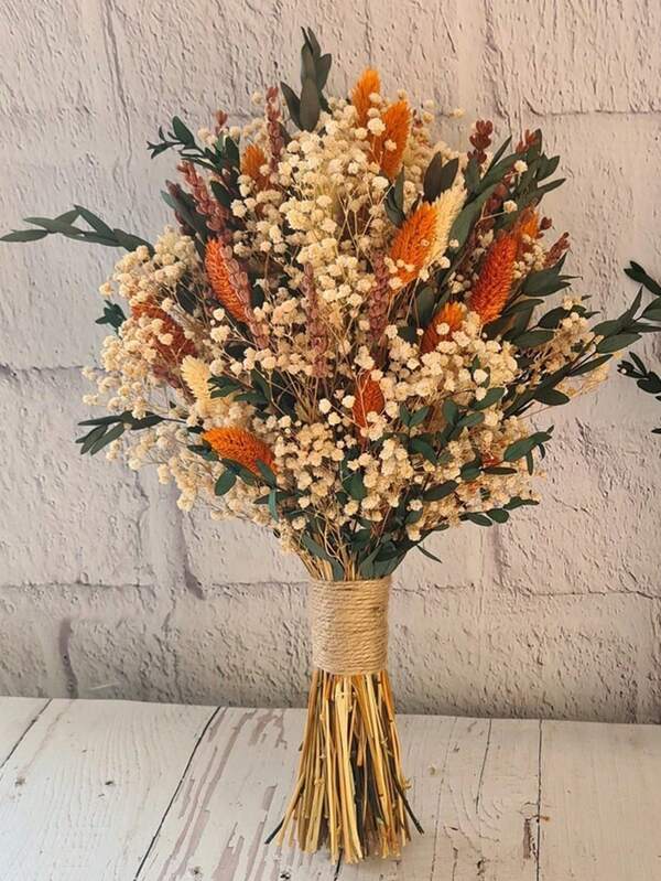 1 Bukiet z gipsówki, gipsówki, ogonków króliczków i trawy szlachetnej, naturalny bukiet kwiatowy do wazonu, ślub, bukiet ślubny, wystrój domu/biura, impreza