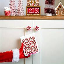 IDOLPACK Holiday Christmas Knob Cover Set - Red Mint & Snowflake Design, Durable Plastic, Easy To Clean, Great For Kitchen, Bathroom And Home Decor, Christmas Decoration