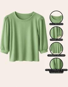 Women's 3/4 Sleeve Casual Blouse With Cotton Touch, Zero Transparency, Elegant Fit, Round Neck - 紅色 - 查看 3