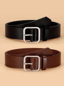 2条复古纯色搭扣装饰宽边腰带，适合日常佩戴，女士夏季、秋季、万圣节腰带