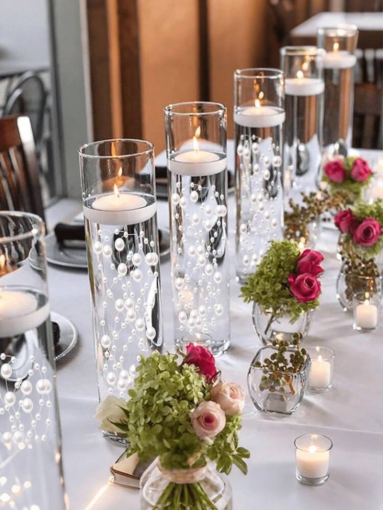 Perlas flotantes de vela - Perlas artificiales brillantes, adecuadas para decoración central de bodas, relleno de jarrones, decoración de coronas para fiestas, relleno de tarros de velas, se pueden usar como regalos de velas flotantes, regalos de graduación de cumpleaños, cadena de perlas de plástico falso decoración de fiestas, decoración del hogar, se puede usar como relleno de jarrones, decoración central de bodas, decoración de fiestas de Navidad - Multicolor - Añade 1