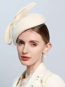 White Wool Felt Beret Fascinator Hat For Women Lady Church Tea Party Church Wedding Cocktail Winter Elegant Top Hats With Bow Veil