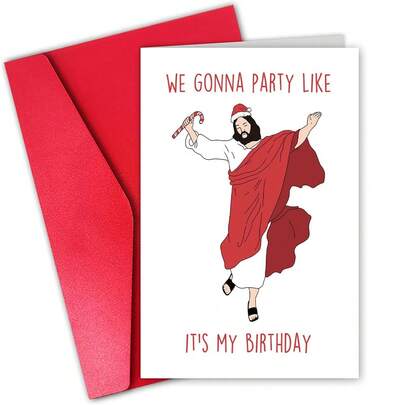 1 张，有趣的耶稣圣诞贺卡，适合朋友家人，幽默节日贺卡，搞笑耶稣跳舞圣诞贺卡