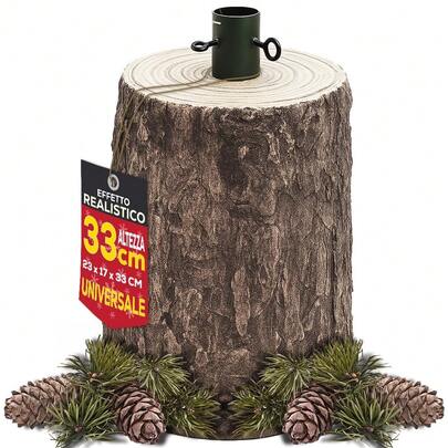 Bakaji Base Supporto Albero di Natale in Resina, Tronco Realistico Natalizio, Riproduzione Fedele alla Realtà Solida Resistente, Attacco Universale 40mm Ganci per Adattamento Altezza 33 cm