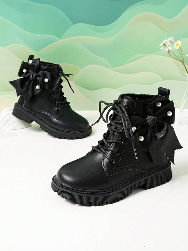 Girls' Boots With Bow, Children's Short Boots, Girls' Boots For School And Catwalk, New 2025 Model, Toddler Black Boots With Anti-Slip Soles, Spring & Autumn