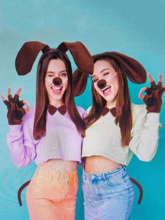 5件/4件/3件腊肠犬服装配饰套装，包括狗耳朵、头箍、蝴蝶结、鼻子和尾巴，非常适合小型犬，适合万圣节角色扮演、生日派对服装和道具。