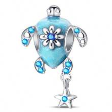 1pc Silver Color Blue Ocean Series, Flower, Butterfly, Heart, Bowknot, Earth, Moon, Stars, Moon Oil Painting, Hot Air Balloon, Small Fish, Octopus, Turtle, Jellyfish, Dragon-Shaped Pendant Charm Fit Original Bracelet Necklace Pendant Beads For Diy Jewelry Making Perfect For Women Girl Daily Wear Accessories - Blue - View 8