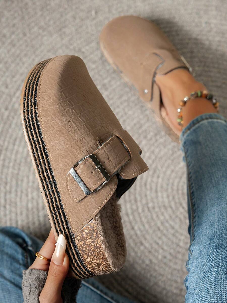 Pantuflas de tela de unicolor para uso casual en el hogar, otoño/invierno