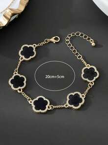 1pc Classic Design Business Fashion Lucky Four-Leaf Clover Bracelet For Men - Black 2 - View 6