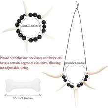 Fumwase 6 Pcs Cave Women Costume Accessories Set With Faux Bone Hair Clip Bone Necklace Bracelet For Adult Halloween Cosplay - như hình ảnh - Xem 3