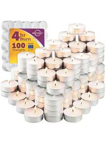 50个无味茶灯，2小时燃烧时间，白色，无烟，小滴蜡烛 | 适合家庭，轻奢陶瓷香薰炉，婚礼，活动，紧急情况批发迷你蜡烛。随机包装，圣诞礼物 - 白色 - 查看 2