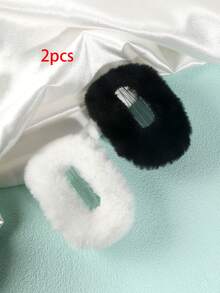 4pcs/2pcs Pinces à cheveux ovales minimalistes en peluche, pinces décontractées pour chignon, accessoires de cheveux polyvalents haut de gamme, automne/hiver, cadeau de vacances, barrette à cheveux, épingle à cheveux - Multicolore - Voir 5