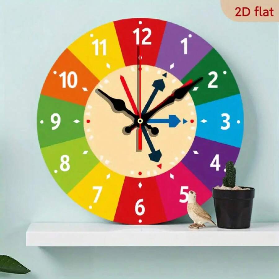 Colorful Wooden Wall Clock With Silent Alarm - 12/24 Hour Study, AA Battery Powered, Suitable For Bedroom, Classroom Or Desktop Decoration, Perfect Gift For Teachers, Classroom Decoration | Educational Design | Wooden Structure, Wall Clock Decoration