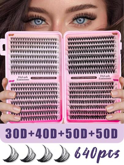 640 pezzi/640 pezzi*2 Ciuffetti di ciglie 30D+40D+50D Estensioni di ciglie finte in visone premium, riutilizzabili, leggere e facili da applicare, adatte per viaggi, uso quotidiano, principianti, matrimoni, appuntamenti, feste, festival, molto adatte per regali di Natale/Ognissanti. Ciuffetti di ciglie individuali per estensioni di ciglie fai-da-te