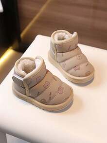 1 双男女通用婴儿卡通印花厚软底雪地靴，适合幼儿和儿童的温暖冬靴