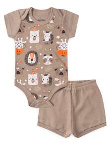 Kit 8 Peças Body Bebê Manga Curta e Shorts Sortidos 100% algodao - 4 Conjuntos - Azul Royal - Visão 5
