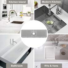 Faucet Mat For Kitchen Sink -17.5 X 5.5inch Drainage Pad, Faucet Drip Mat, Premium Silicone Splash Guard With Fast Drying Dish Soap Sponge Holder, Protective Sink Tray Ideal For Stone Sinks In Kitchen & Bathroom