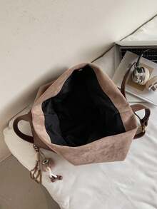 [复古水洗托特包 - 成熟女性做旧五金单肩包，多隔层防水，焦糖棕色极简风格，适合通勤、上学、逛商店，四季皆宜] - 卡其色 - 查看 7