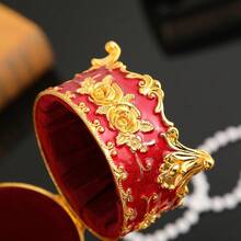 1pc Exquisite Rose Jewelry Box Vintage Home Enamel Jewelry Box Creative Desktop Jewelry Storage Box, Luxurious Exquisite Jewelry Storage Box Gift - 天藍色 - 查看 4