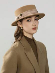 1 peça chapéu de feltro de lã com estampa floral francesa, cetim com strass, acabamento na cintura, chapéu de feltro de lã 100% feito à mão, aba larga, moderno e versátil, lançamento de 2025