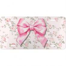 Placa de matrícula delantera de coche con lazo rosa y estampado floral, accesorio de coche coqueto y lindo, regalo nuevo para conductoras y mamás - 1 - Ver 1