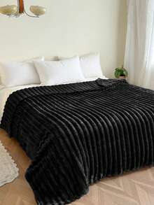 1pc Luxurious Dual-Sided Faux Rabbit Fur Throw Blanket - Cozy Striped Flannel, Soft & Warm For Naps, Office, Camping, Sofa - Versatile Polyester Bed Cover, Perfect Christmas Gift,Moderate Thickness, Suitable For All Seasons
