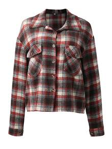 Autumn And Winter Women's Long Sleeved Loose Pocket Plaid Jacket