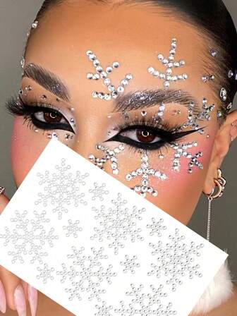 1 Stück handgemachter Schneeflocken Gesichtsschmuck, Weihnachtsdekoration für Haare, Körper, temporäre Tattoo Aufkleber, Musikfestival Gesichtsperlen