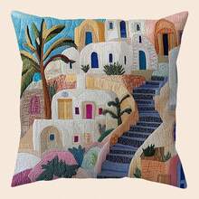 1 件波西米亚几何抽象抱枕套，2D 单面印花，仿刺绣细节，装饰性柔软毛绒沙发垫套，适用于办公室、家庭、卧室、客厅（不含枕芯） - 无刺绣 - 多种尺寸 - 彩色 - 查看 12