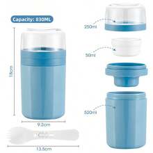 1pc 830ML Salad Cup, Breakfast Cup With Utensils, Leak-Proof Cup Set: Portable Fruit Salad, Cereal And Yogurt Cup Set, Dishwasher , Suitable For Work, School And Travel - (Blue) (White) (Purple) (Red) (Green) - Multicolor - View 4