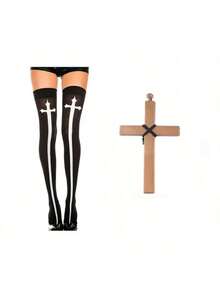 Halloween New Arrival In Stock Cosplay Costume Set, Sexy European Style Temptation Lingerie Headscarf Cross Stockings, Back To School Single Party Masquerade Ball Missionary Role Play Prop
